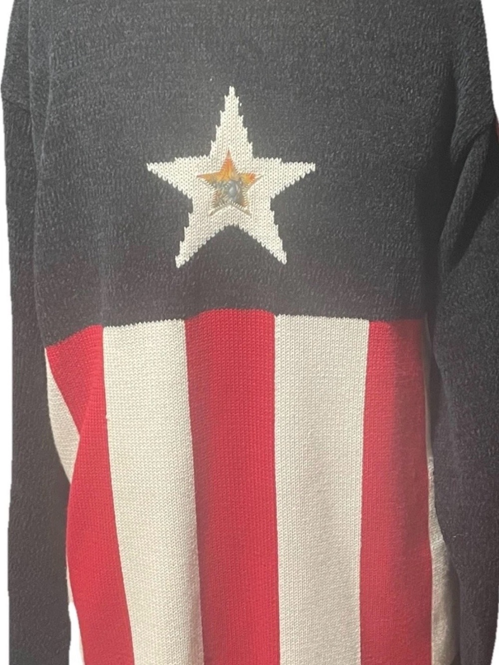 Marvel Men's Black, Red & White Star Stripe Crewneck Sweater